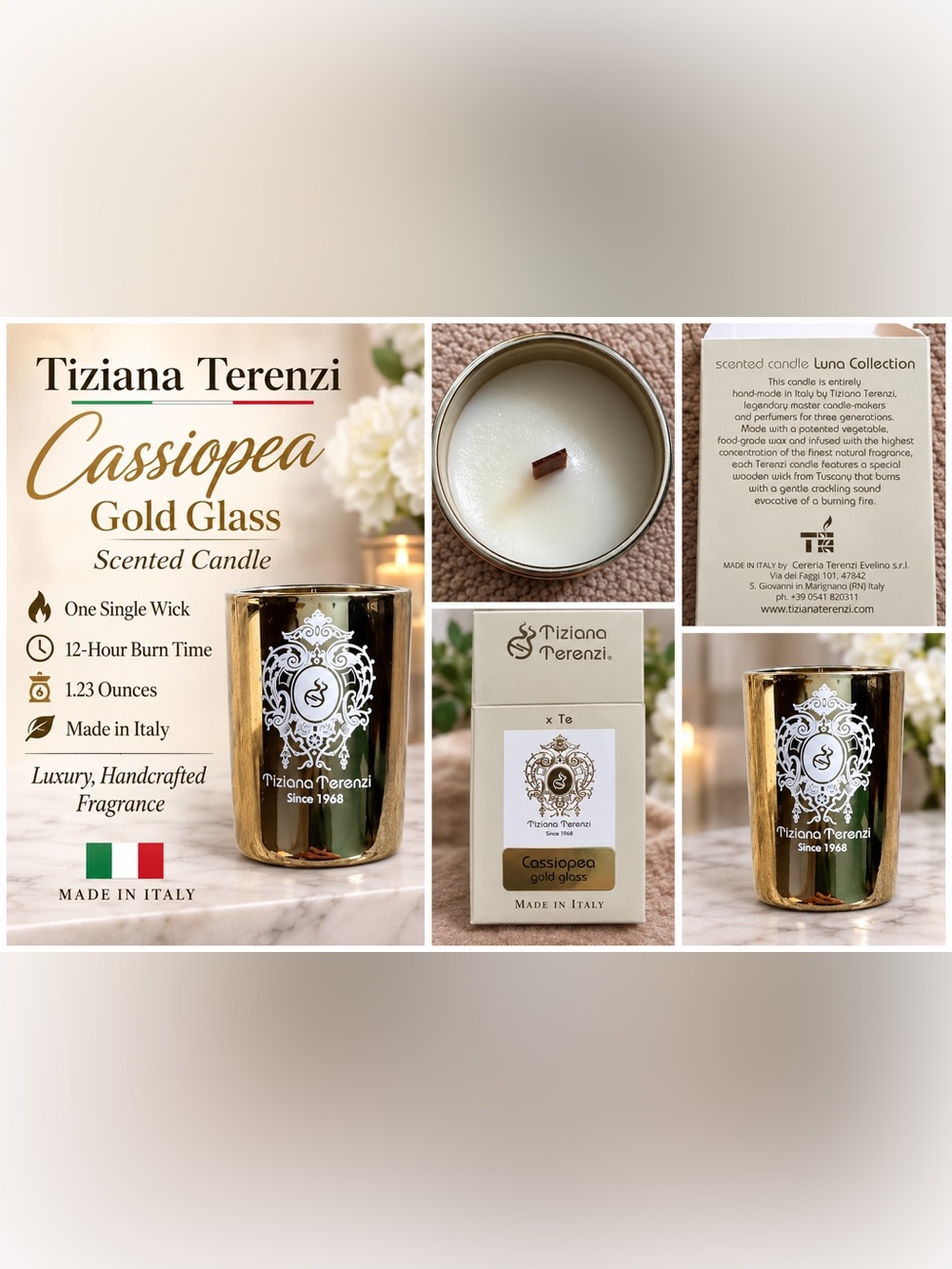 Cassiopea Gold Glass Scented Candle